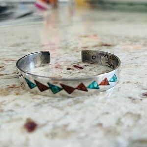 Vintage Navajo turquoise and coral sterling silver bracelet